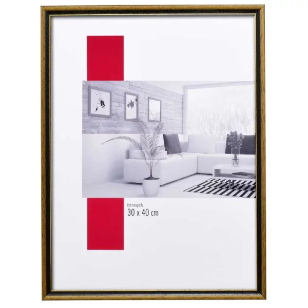 Holz-Bilderrahmen Profil 22 20x28 cm | nussbraun-gold | Normalglas (2 mm)