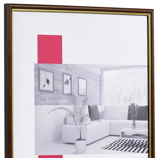 Holz-Bilderrahmen Profil 23 35x50 cm | nussbraun-gold | Normalglas (2 mm)