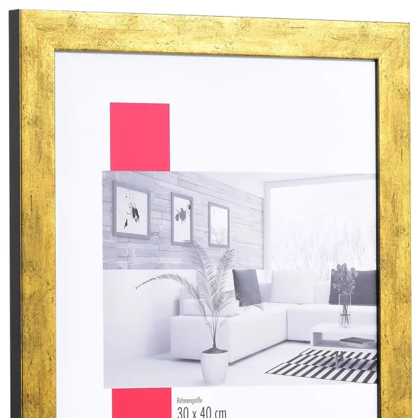 Holz-Bilderrahmen Profil 2310 50x70 cm | Antikgold | Antireflexglas mattiert (2 mm)