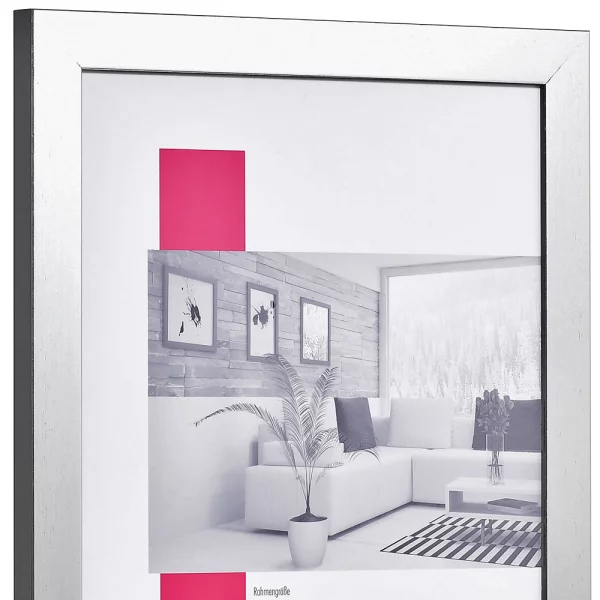 Holz-Bilderrahmen Profil 2310 50x70 cm | Silber hochglanz | Antireflexglas mattiert (2 mm)