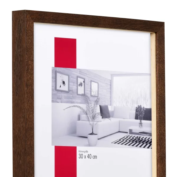 Holz-Bilderrahmen Profil 2433 mit Abstandsleiste 9x13 cm | Nussbaum | Normalglas (2 mm)