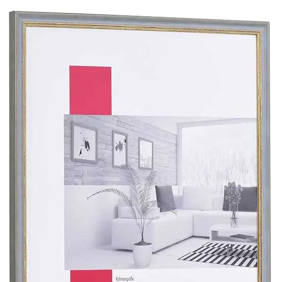 Holz-Bilderrahmen Profil 25 40x50 cm | grau-gold | Normalglas (2 mm)