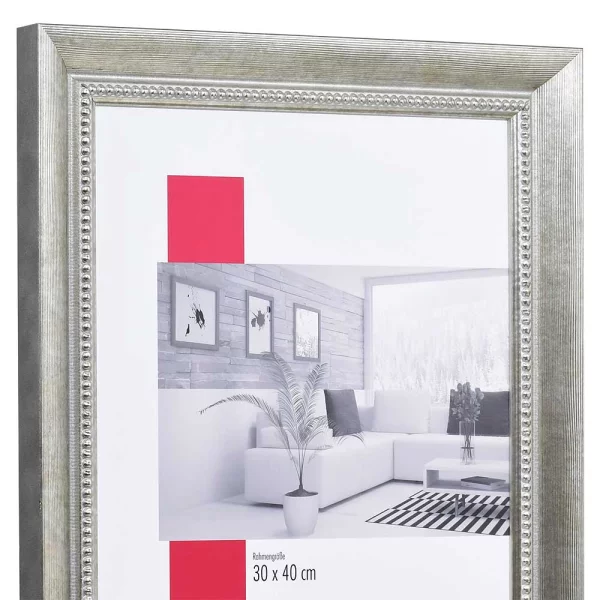 Barock-Bilderrahmen Profil 28 40x40 cm | Silber | Normalglas (2 mm)