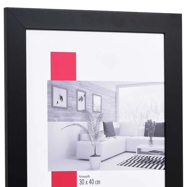 Holz-Bilderrahmen Profil Top Pro breit 30x40 cm | schwarz | Normalglas (2 mm)