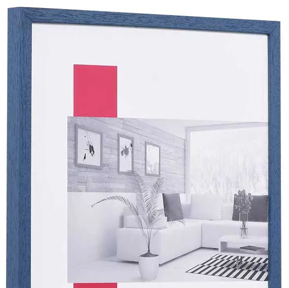 Holz-Bilderrahmen Profil 35 Maßanfertigung blau | Normalglas (2 mm)