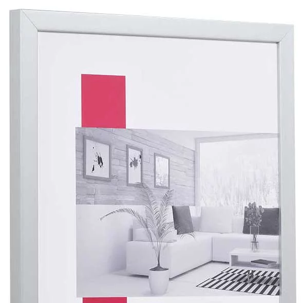 Holz-Bilderrahmen Profil Top Cube 84,1x118,9 cm (A0) | silber | Kunstglas UV 99 entspiegelt (2 mm)