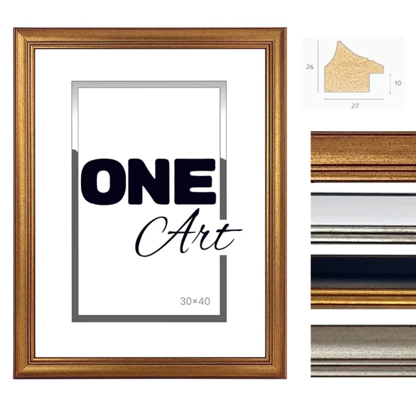 Kunststoffrahmen Krak 50x70 cm | Schwarz mit Gold | Kunstglas (1 mm)