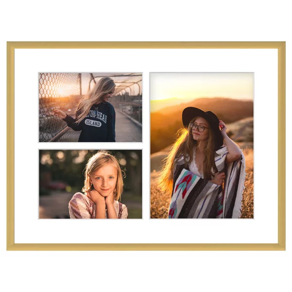 Cadre multi photos en aluminium Amelia pour 3 photos 30x40 cm (3 Bilder) | or | verre synthétique (1 mm)