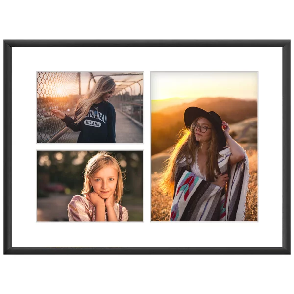 Cadre multi photos en aluminium Amelia pour 3 photos 30x40 cm (3 Bilder) | noir | verre synthétique (1 mm)