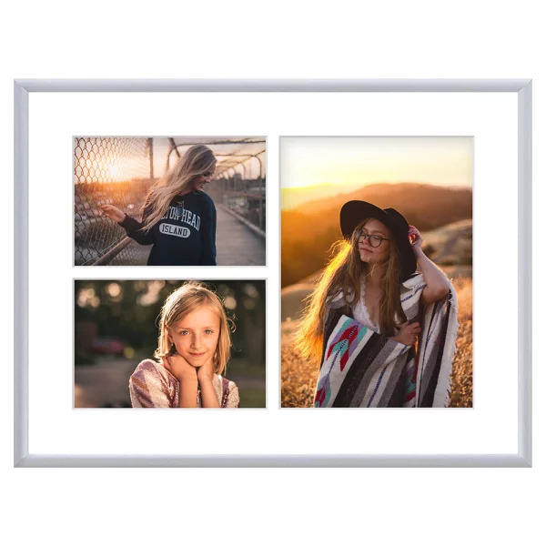 Cadre multi photos en aluminium Amelia pour 3 photos 30x40 cm (3 Bilder) | argent | verre synthétique (1 mm)