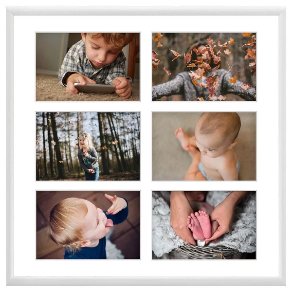 Cadre multi photos en aluminium Amelia pour 6 photos 40x40 cm (6 Bilder) | blanc | verre synthétique (1 mm)