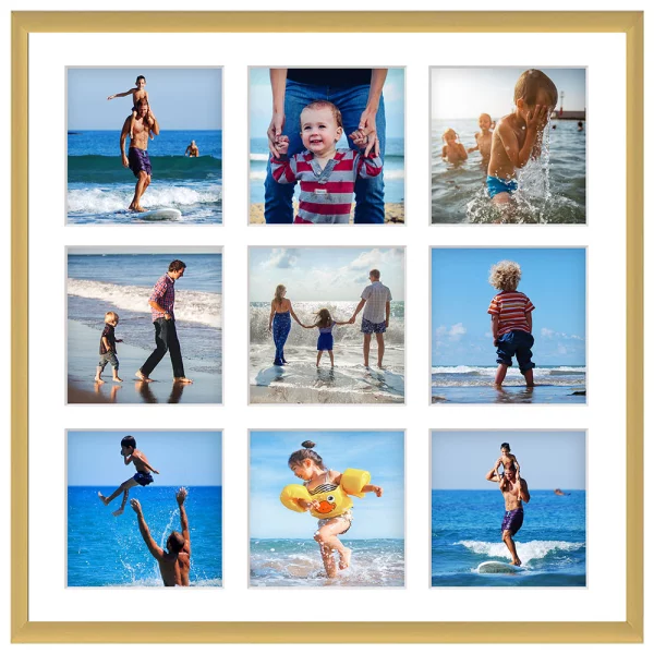 Aluminium Galerie-Bilderrahmen Amelia 40x40 cm (9 Bilder) 40x40 cm (9 Bilder) | gold | Kunstglas (1 mm)