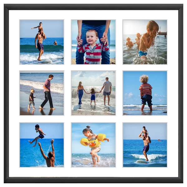Cadre multi photos en aluminium Amelia pour 9 photos 40x40 cm (9 Bilder) | noir | verre synthétique (1 mm)