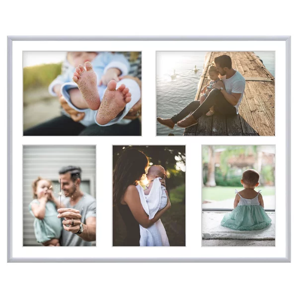 Cadre multi photos en aluminium Amelia pour 5 photos 40x50 cm (5 Bilder) | argent | verre synthétique (1 mm)