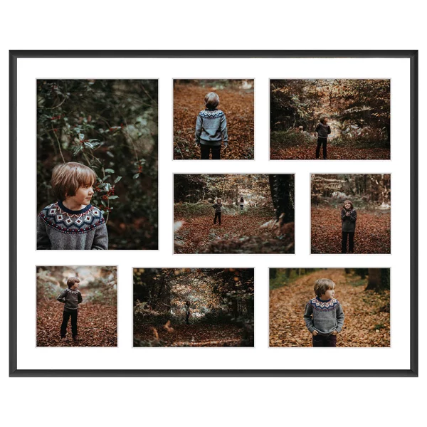 Cadre multi photos en aluminium Amelia pour 8 photos 40x50 cm (8 Bilder) | noir | verre synthétique (1 mm)