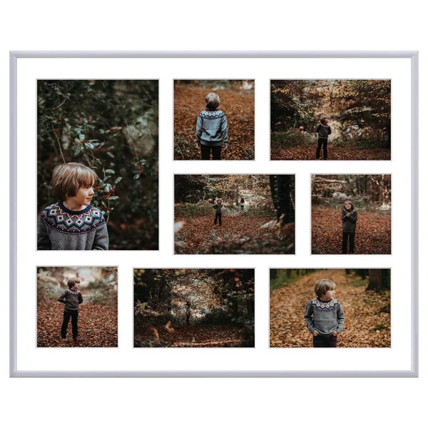 Cadre multi photos en aluminium Amelia pour 8 photos 40x50 cm (8 Bilder) | argent | verre synthétique (1 mm)