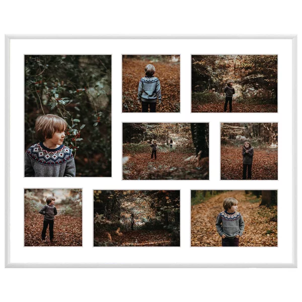 Cadre multi photos en aluminium Amelia pour 8 photos 40x50 cm (8 Bilder) | blanc | verre synthétique (1 mm)