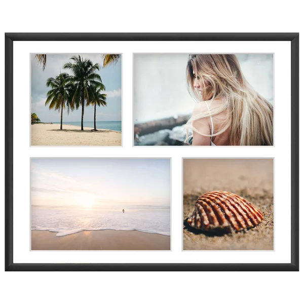Cadre multi photos en aluminium Amelia pour 4 photos 24x30 cm (4 Bilder) | noir | verre synthétique (1 mm)
