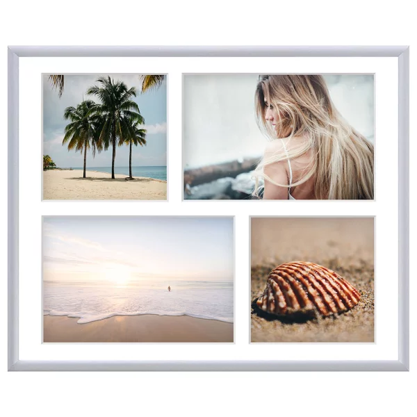Cadre multi photos en aluminium Amelia pour 4 photos 24x30 cm (4 Bilder) | argent | verre synthétique (1 mm)