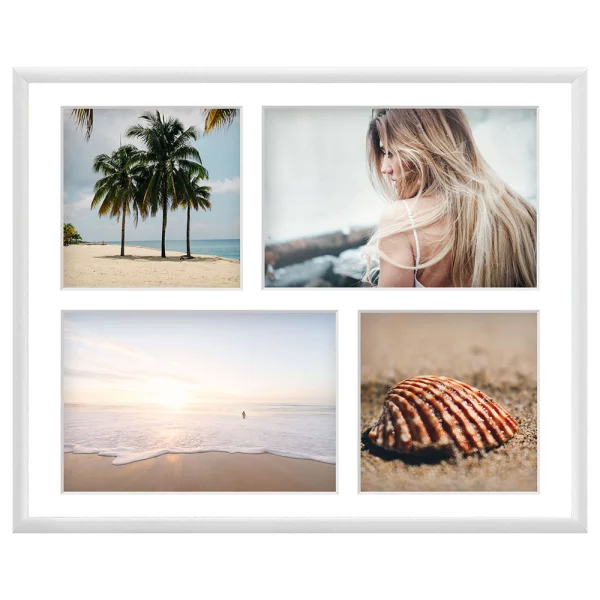 Cadre multi photos en aluminium Amelia pour 4 photos 24x30 cm (4 Bilder) | blanc | verre synthétique (1 mm)
