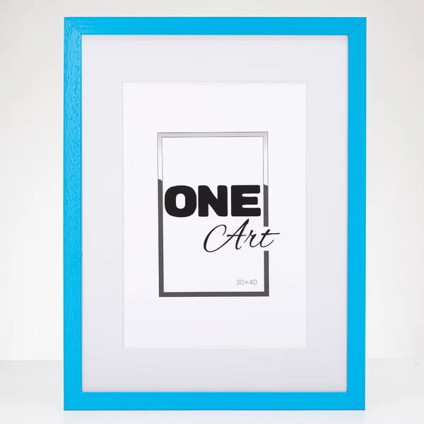 Holz-Bilderrahmen Batino mit Passepartout 29,7x42 cm (21x29,7 cm) | Blau | Kunstglas (1 mm)
