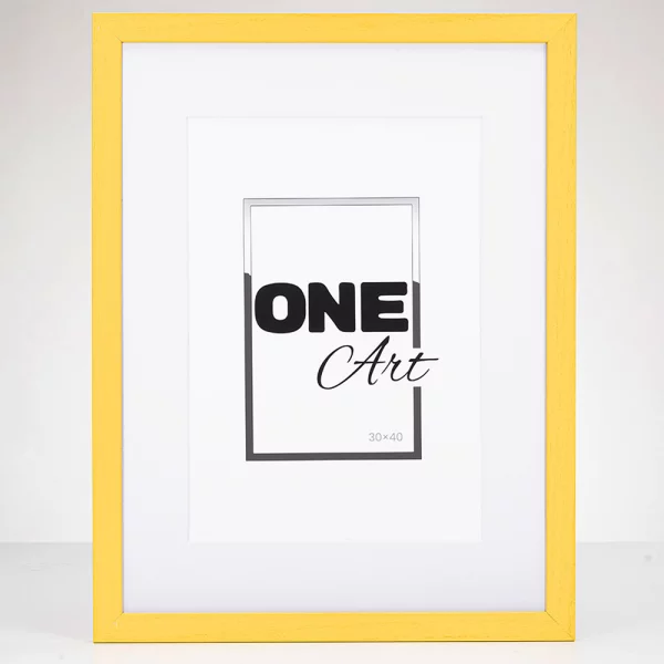 Holz-Bilderrahmen Batino mit Passepartout 29,7x42 cm (21x29,7 cm) | Gelb | Kunstglas (1 mm)