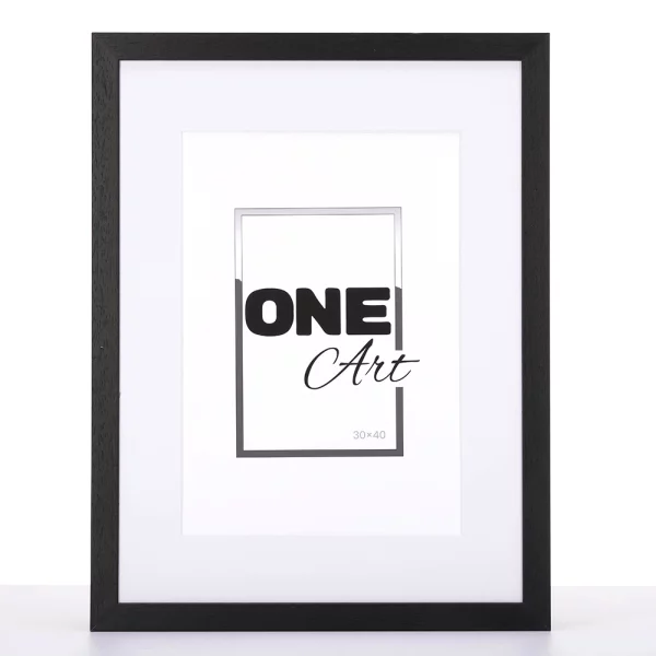 Holz-Bilderrahmen Batino mit Passepartout 29,7x42 cm (21x29,7 cm) | Schwarz | Kunstglas (1 mm)