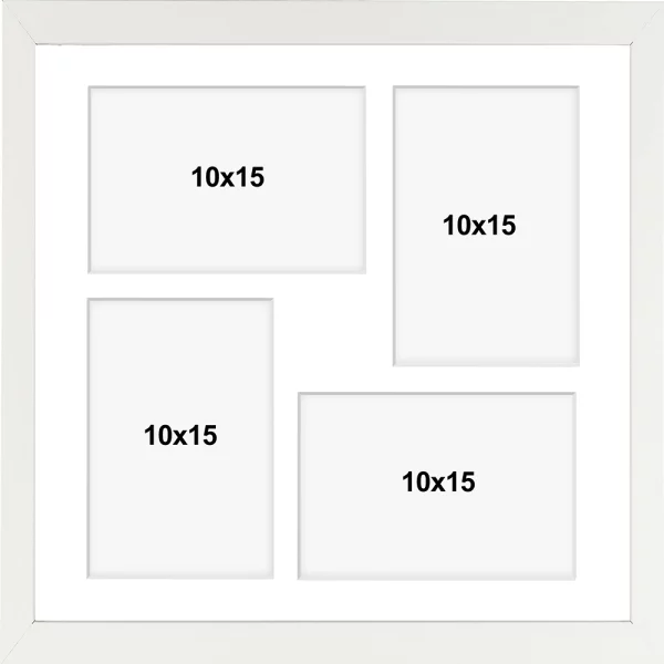Cadre multi photos en bois (MDF) Hekla 34x34 cm (4 Bilder) | blanc | verre synthétique (1 mm)