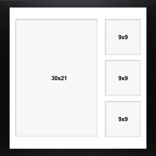 Cadre multi photos en bois (MDF) Hekla 40x40 cm (4 Bilder) | noir | verre synthétique (1 mm)