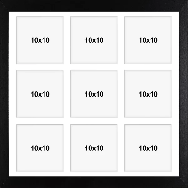 Holz Galerie-Bilderrahmen Hekla (MDF) 40x40 cm (9 Bilder) | schwarz | Kunstglas (1 mm)