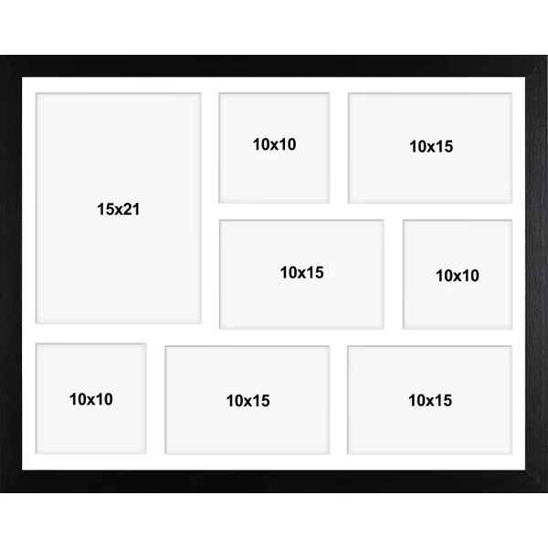 Holz Galerie-Bilderrahmen Hekla (MDF) 40x50 cm (8 Bilder) | schwarz | Kunstglas (1 mm)