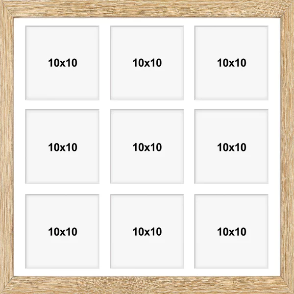 Cadre multi photos en bois (MDF) Hekla 40x40 cm (9 Bilder) | brun clair | verre synthétique (1 mm)