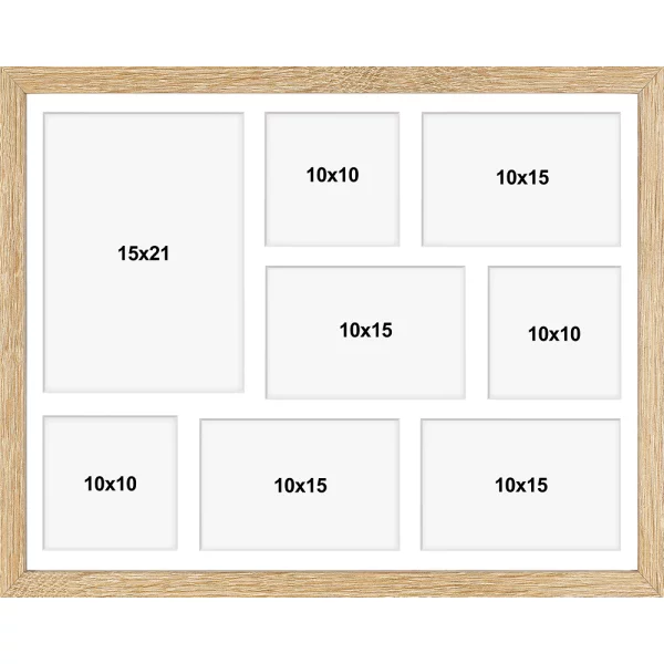 Holz Galerie-Bilderrahmen Hekla (MDF) 40x50 cm (8 Bilder) | hellbraun | Kunstglas (1 mm)