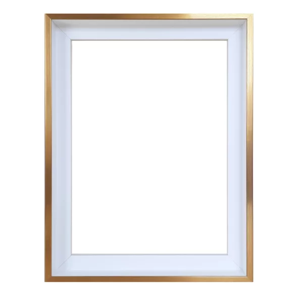 Kunststoff-Schattenfugenrahmen Danuta 50x70 cm | Weiß mit goldenem Streifen | Leerrahmen (ohne Glas und Rückwand)