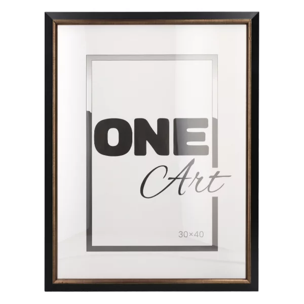 Holz-Bilderrahmen Cecilia 10x15 cm | Schwarz-Gold | Kunstglas (1 mm)