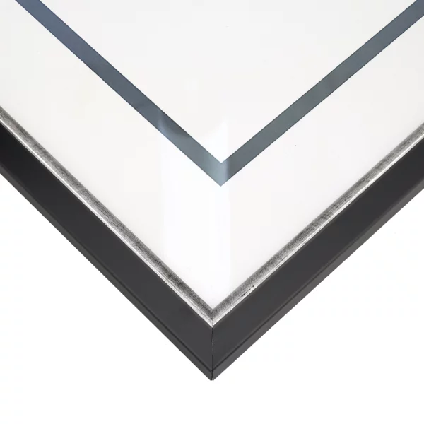 Holz-Bilderrahmen Cecilia 70x100 cm | Schwarz-Silber | Kunstglas (1 mm)