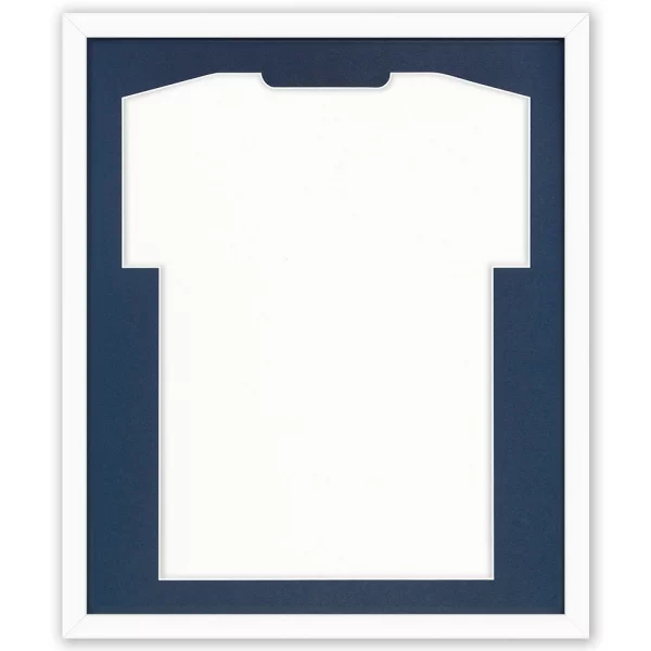 Cadre pour maillots Comfort White avec passe-partout 53,4x63,4 cm | blanc-bleu foncé | verre synthétique (1 mm)