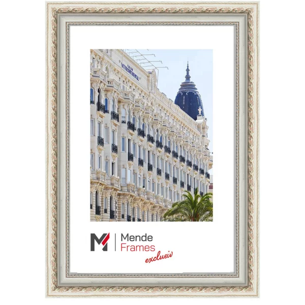 Cadre en bois Deloga sur mesure blanc avec argent | verre standard (2 mm)