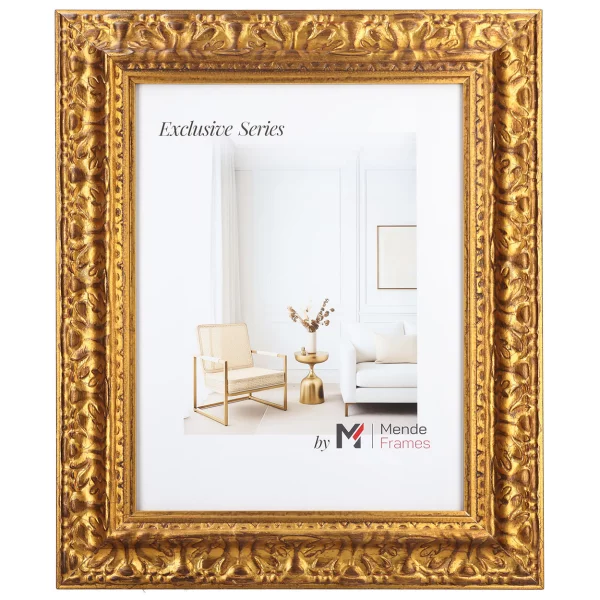 Holz Bilderrahmen Tanur nach Maß Gold | Normalglas (2 mm)