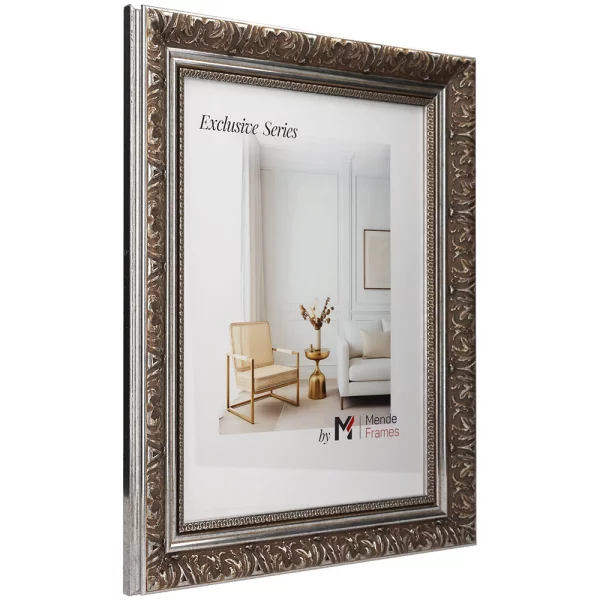 Exklusiver Holz-Bilderrahmen Bando nach Maß Silber | Normalglas (2 mm)