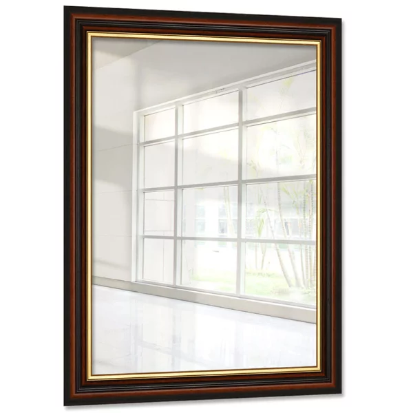 Holz Wandspiegel Fincha 42x59,4 cm (A2) | Braun mit Goldkante | Spiegel (2 mm)