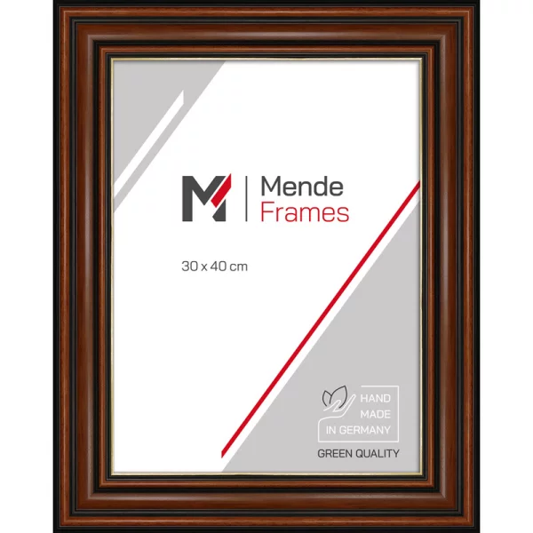 Cadre en bois Gurara sur mesure noyer avec bord en or | verre standard (2 mm)
