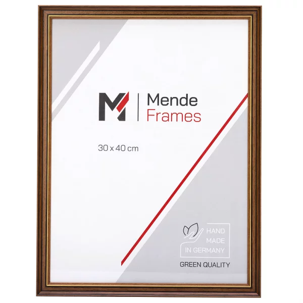 Holz Bilderrahmen Kadioha 28x35 cm | Braun mit Goldkante | Normalglas (2 mm)