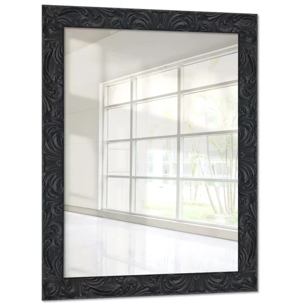 Miroir mural sur mesure Kalandula noir mat, avec particules brillantes | miroir (2 mm)