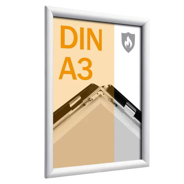 25 mm Brandschutz Klapprahmen 29,7x42 cm (A3) | silber | Kunstglas mattiert (1 mm)
