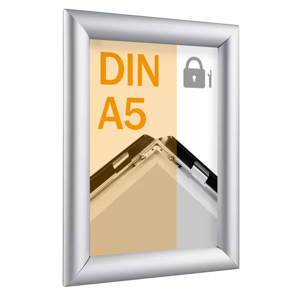 25 mm Sicherheits-Klapprahmen DIN A5 14,8x21 cm (A5) | silber | Kunstglas mattiert (1 mm)