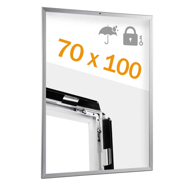 32 mm Klapprahmen, abschließbar, wetterfest 70,7x100 cm (B1) | silber | Kunstglas mattiert (1 mm)