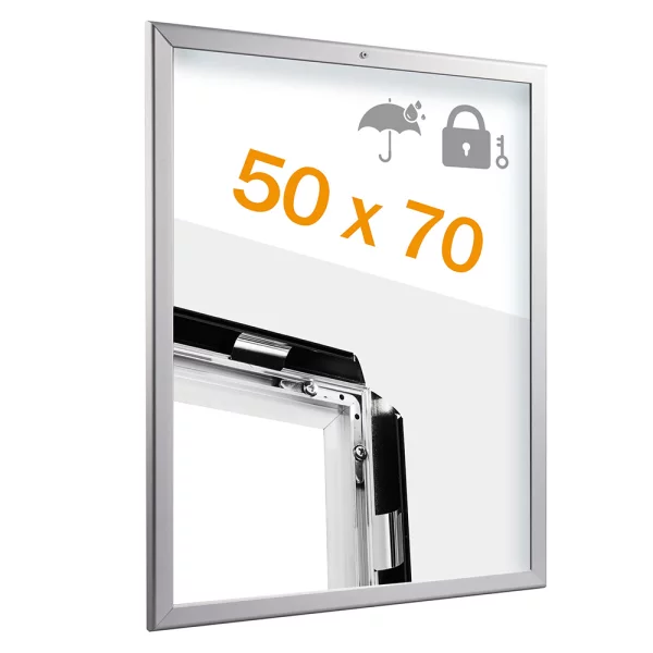32 mm Klapprahmen, abschließbar, wetterfest DIN B2 50x70,7 cm (B2) | silber | Kunstglas mattiert (1 mm)