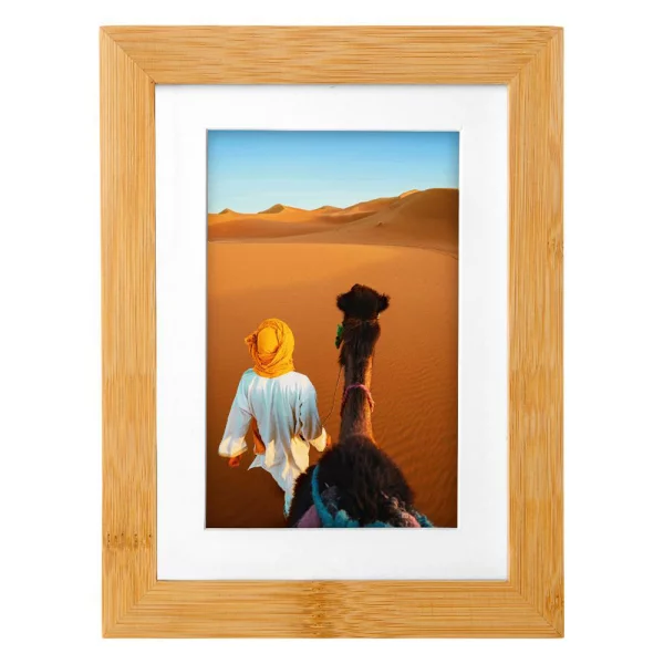 Holz Bilderrahmen Bamboo aus Bambus mit Passepartout 13x18 cm (10x15 cm) | Natur | Normalglas (2 mm)