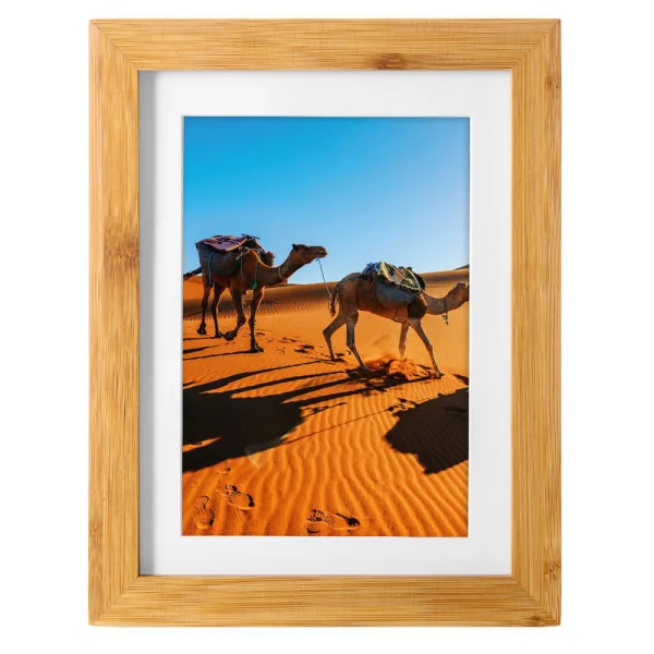 Holz-Bilderrahmen Bamboo aus Bambus mit Passepartout 15x20 cm (13x18 cm) | Natur | Normalglas (2 mm)